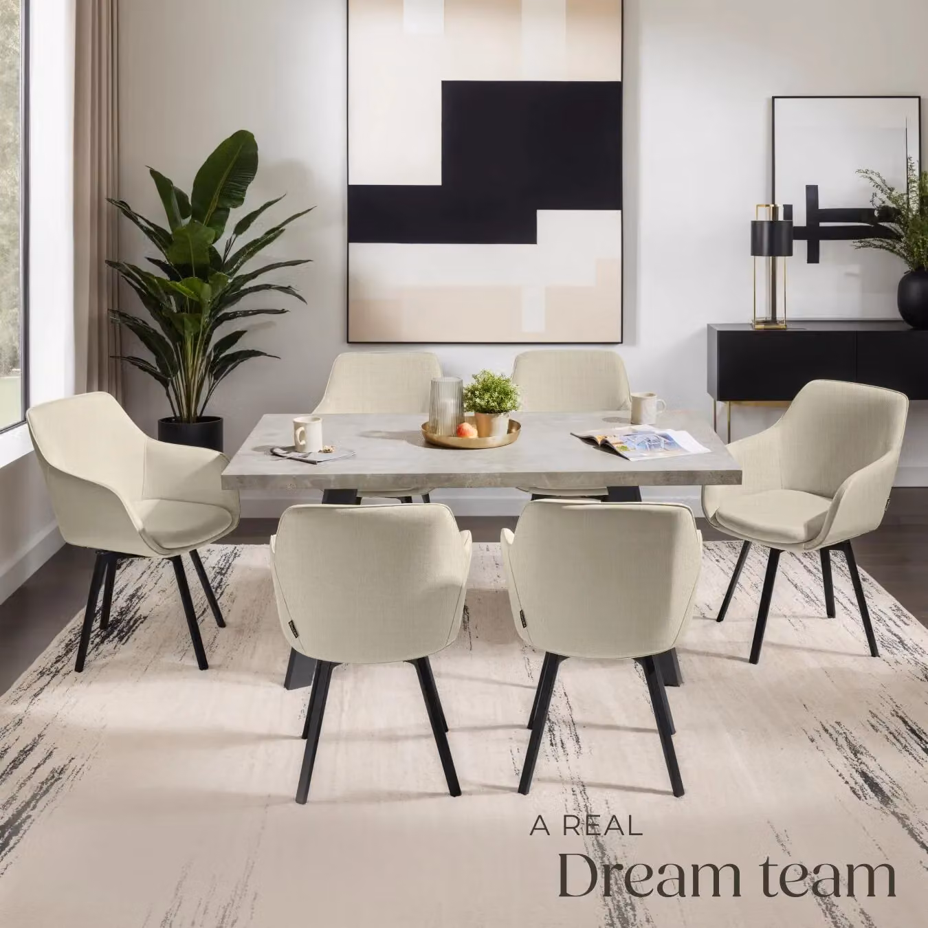 tectake Alicon Set of 6 Modern Velvet Dining Chairs with Armrests in Greige Beige – 2