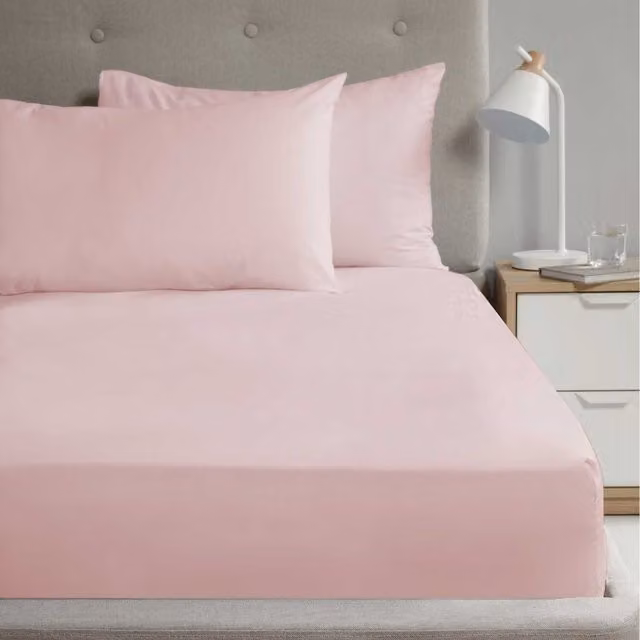 Rapport Home Pink Polycotton Plain Fitted Sheet, W: 90 cm, L: 200 cm