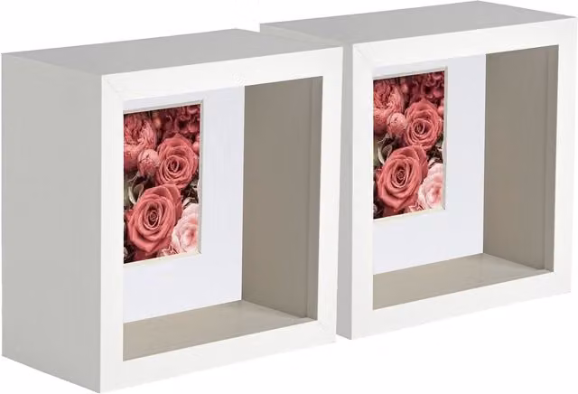 Nicola Spring White 3D Deep Box Single Photo Frame with 2 x 2 inch Mount