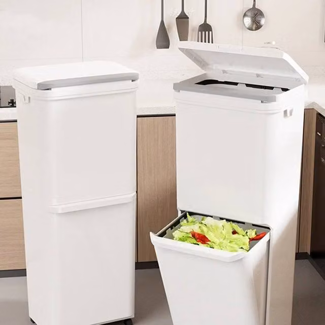 EONLION White Plastic Kitchen Rubbish Recycling Press Top Bin, Height: 100 cm