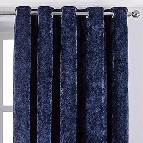 Paoletti Verona Blue Crushed Velvet Eyelet Curtain Pair, H 229 cm x W 137 cm