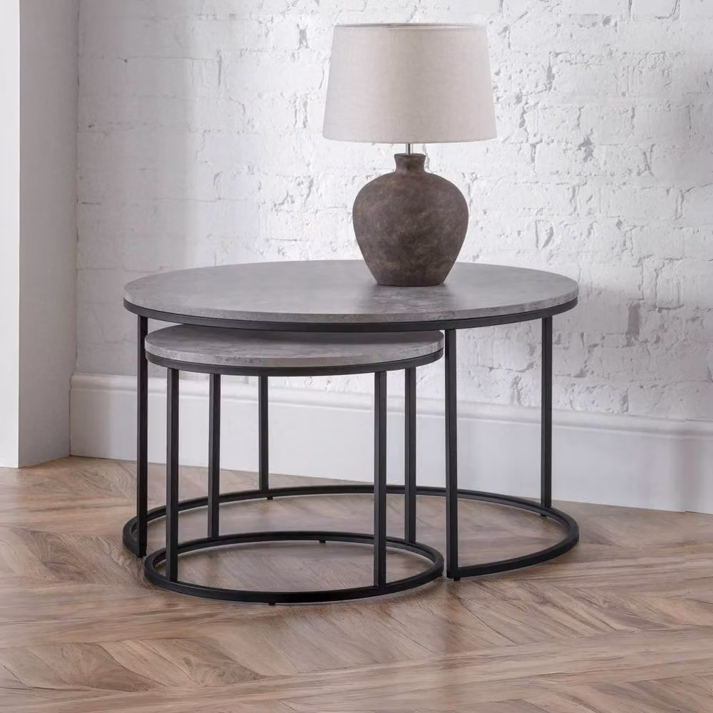Cheshire Harstad Round Concrete Nesting Coffee Table in Grey and Black – 3