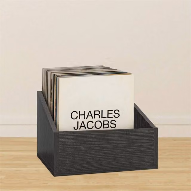 Charles Jacobs Modern Black Vinyl Record Storage Box for 12 inch LPs, W/D/H: 36.5 x 34.0 x 26.5 cm