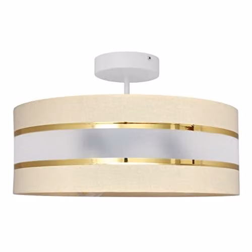 Netlighting Helam Cylindrical Pendant Ceiling Light in Beige, Gold and White, Diameter: 40 cm