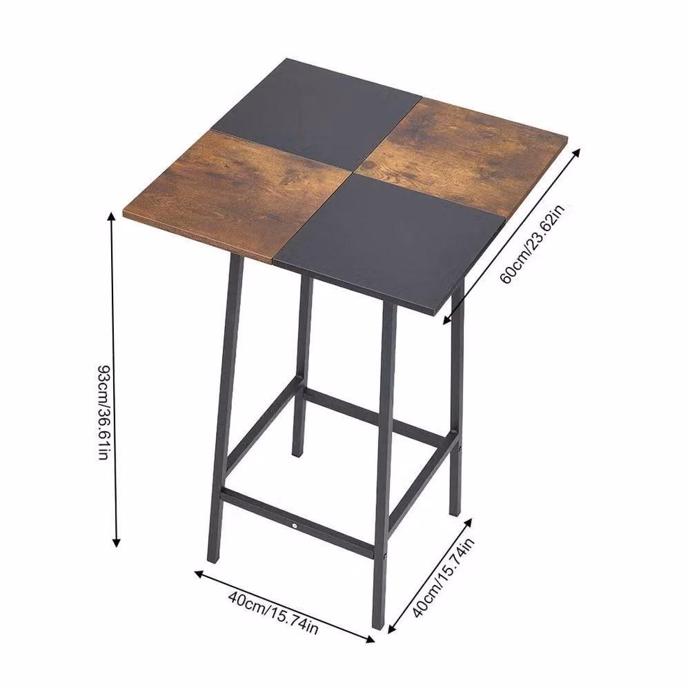 KORVIXA Industrial Tall Square Bar Table in Black and Multicolour, W/D/H: 100 x 100 x 93 cm – 2