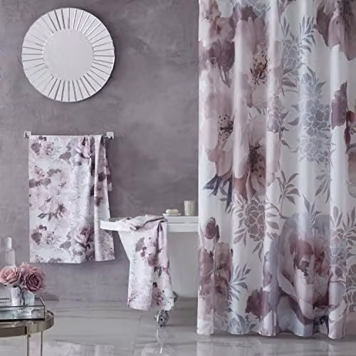Catherine Lansfield Dramatic Floral Waterproof Polyester Shower Curtain in Pink