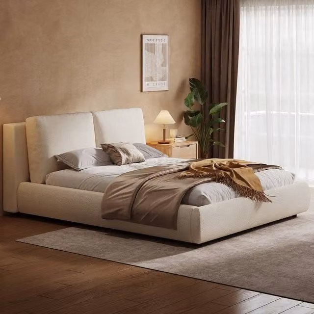 Merax King Size Boucle Cloud Ottoman Storage Bed in White, W/D/H: 150 x 200 x 29.5 cm – 1