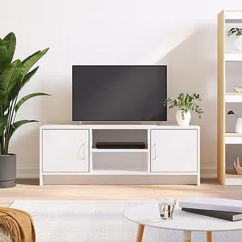 vidaXL Modern White TV Cabinet with Doors and Shelves, W/D/H: 102.0 x 30.0 x 37.5 cm – 2
