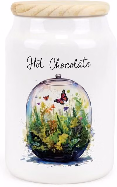Purely Home Floral Ceramic Hot Chocolate Storage Canister in Green and White
