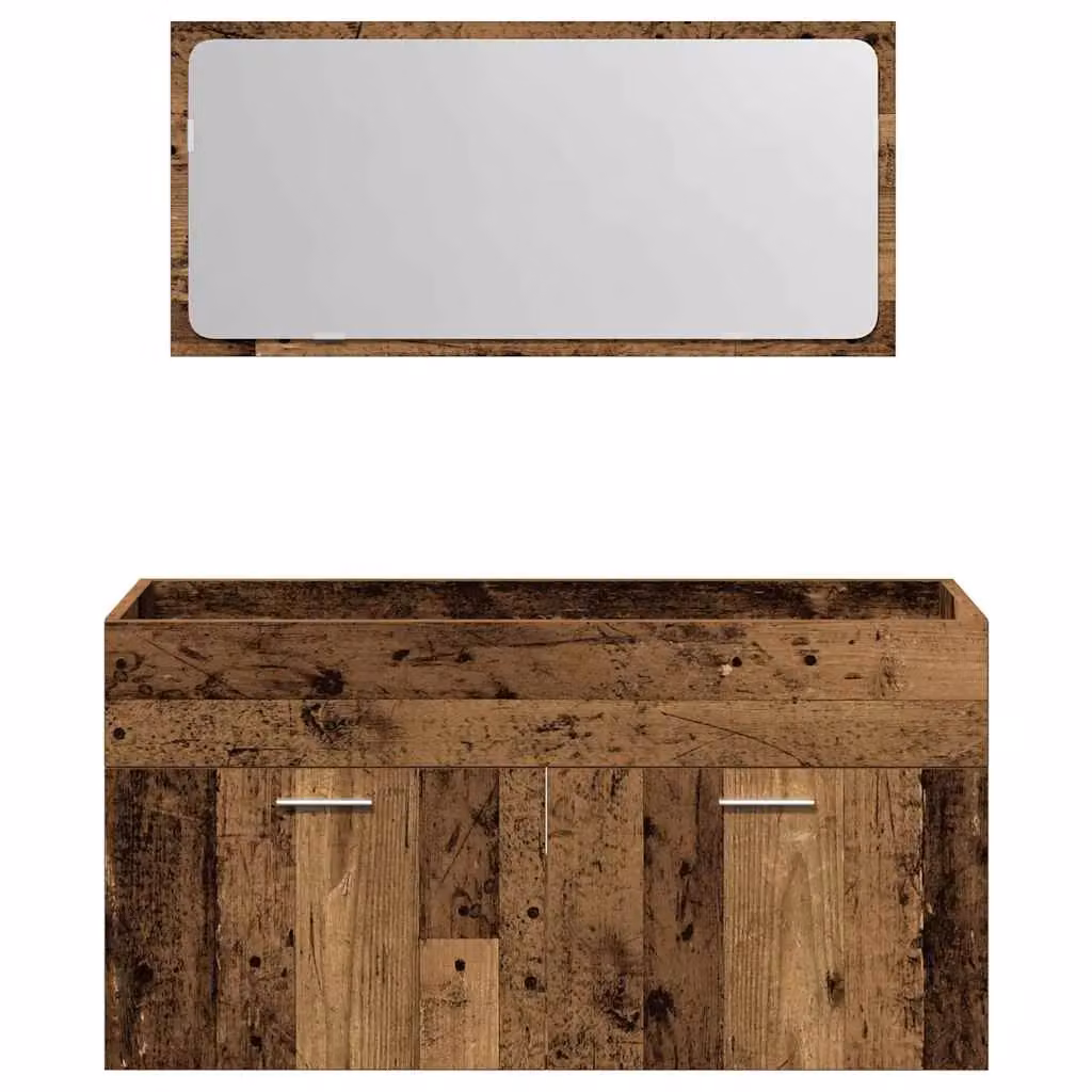 Berkfield Home Wall Mounted Bathroom Cabinet with Mirror in Brown Rustic Old Wood – 3