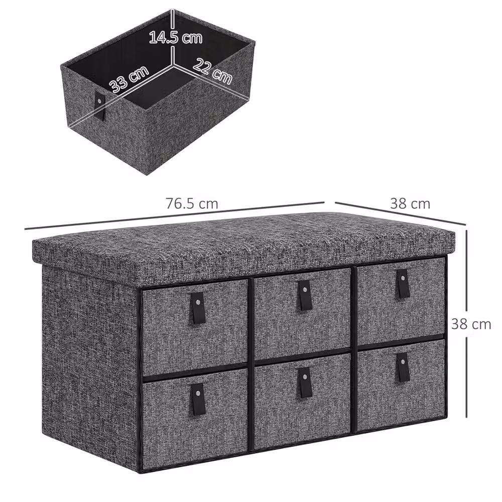 EONLION Grey Fabric Shoe Storage Bench with Drawers – 2