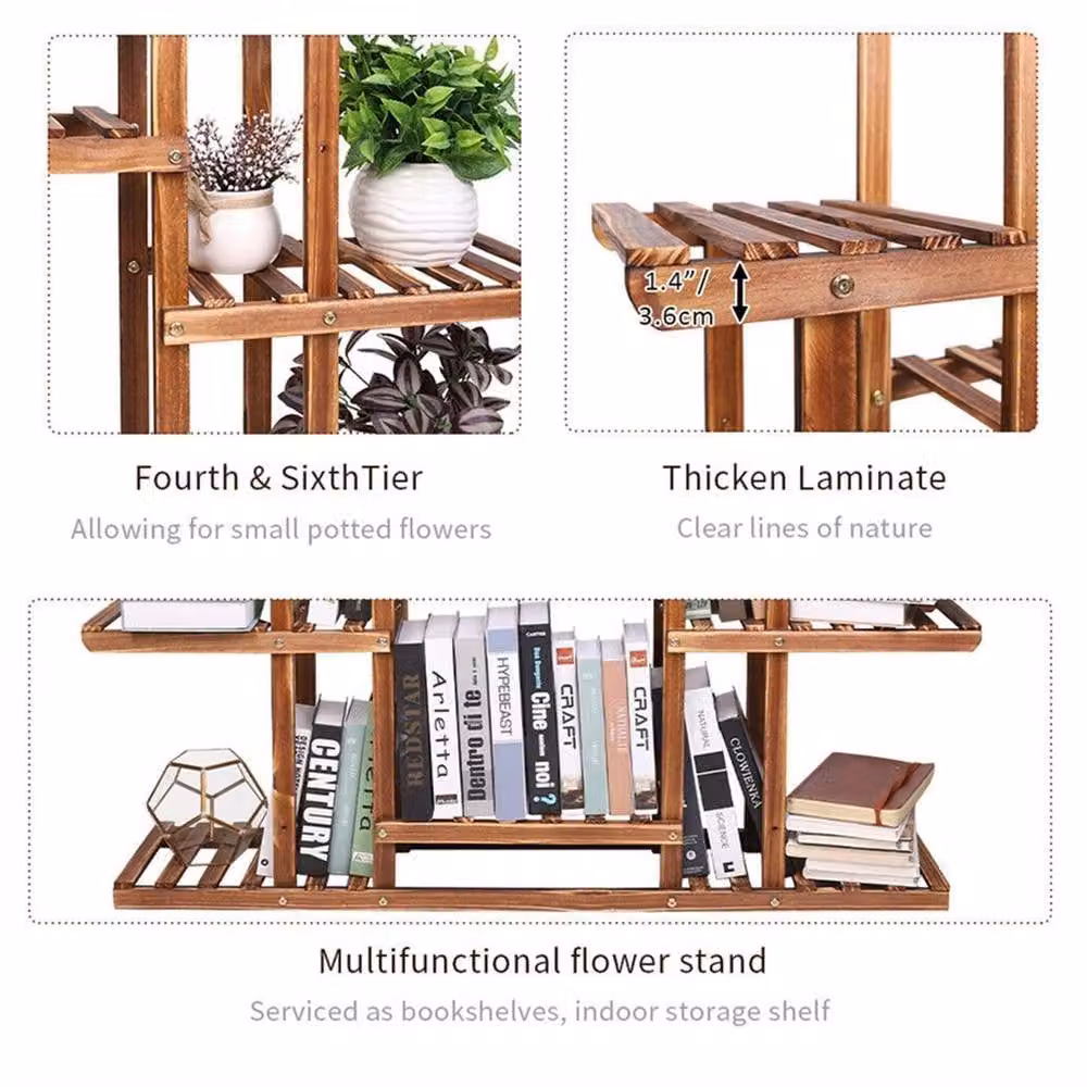 NESTLUNE 9 Tier Heavy Duty Large Wood Plant Stand in Brown, W/D/H: 100 x 15 x 15 cm – 3
