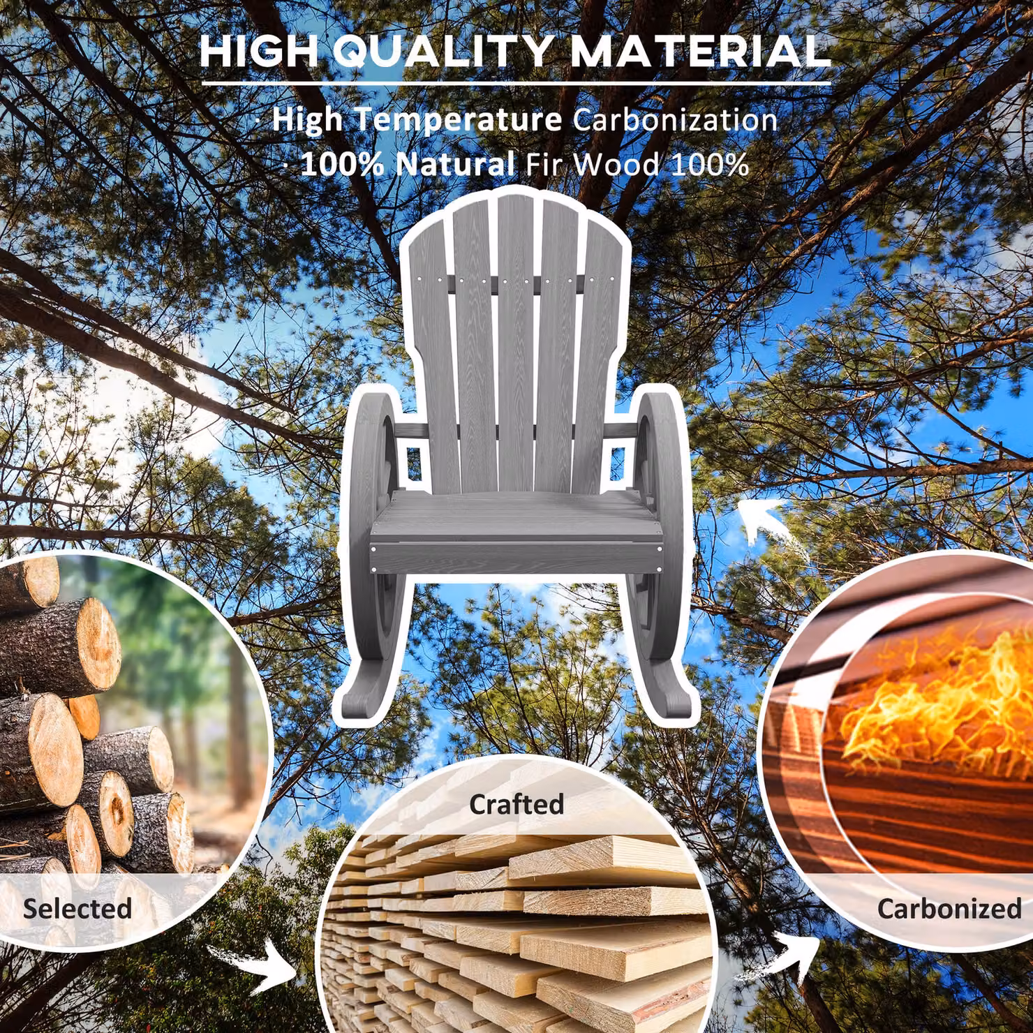 Outsunny Grey Wooden Adirondack Rocking Chair with Reclining Function and Armrests – 5