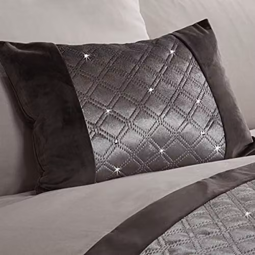 Belle Maison Hollywood Diamante Velvet Filled Square Cushion in Silver Grey – 6