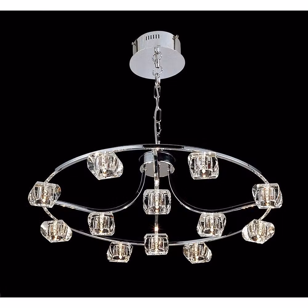 Netlighting Polana Round Pendant Light with 12 G4 Crystal Glass Lights in Polished Chrome and Grey – 2