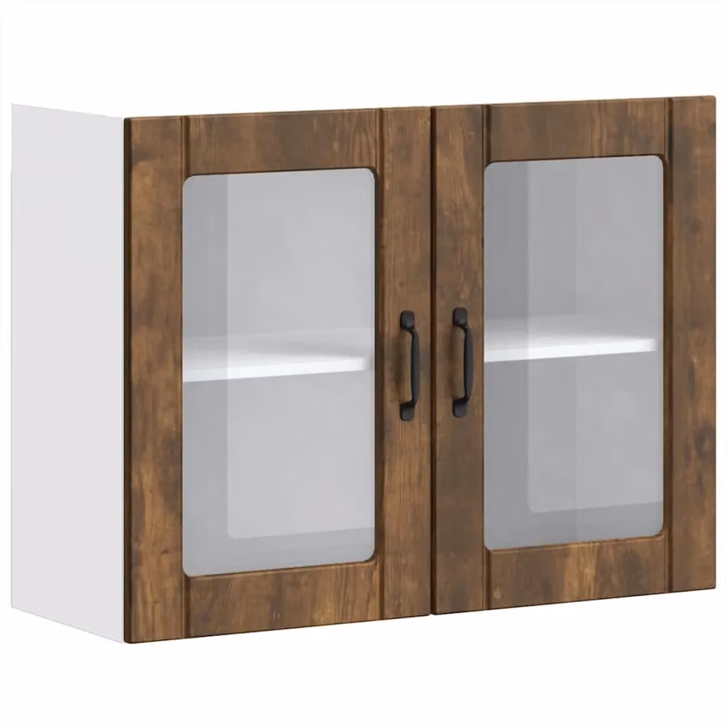 Berkfield Home Lucca Kitchen Wall Cabinet with Glass Doors in Smoked Oak Brown – 1