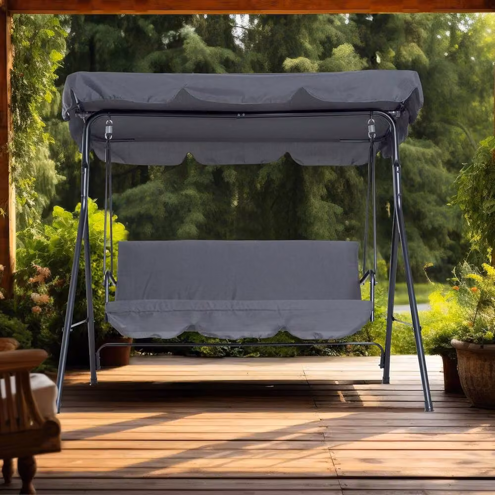 BARGAINS-GALORE 3 Seater Grey Garden Swing Chair with Sun Canopy and Cushions – 2