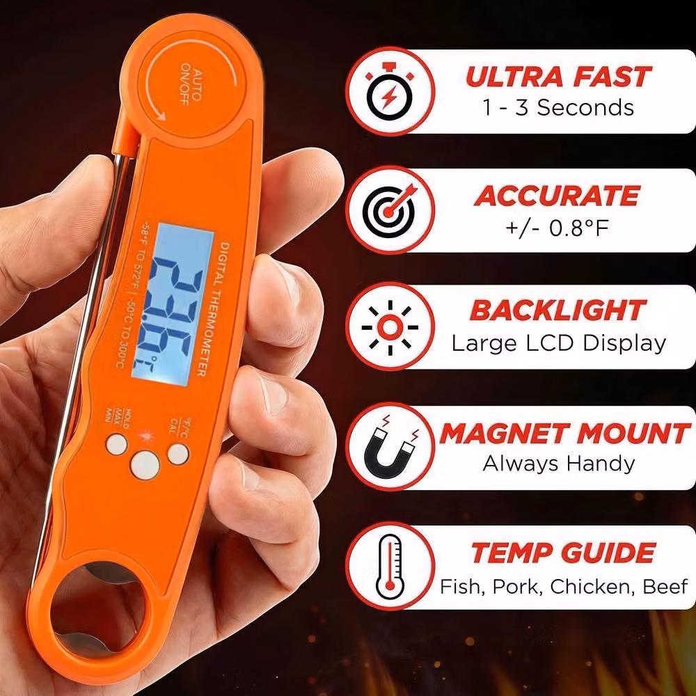 Alivio BBQ Digital Meat Thermometer with Instant LCD Display and Bottle Opener in Orange – 3