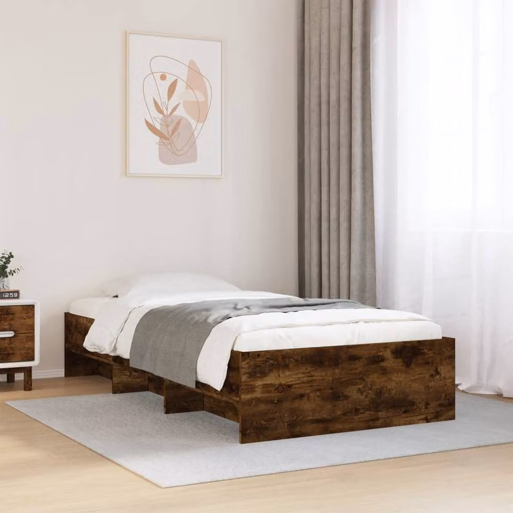 Berkfield Home Durable Engineered Wood Bed Frame in Smoked Oak Brown, W/D/H: 100 x 200 x 35 cm – 2