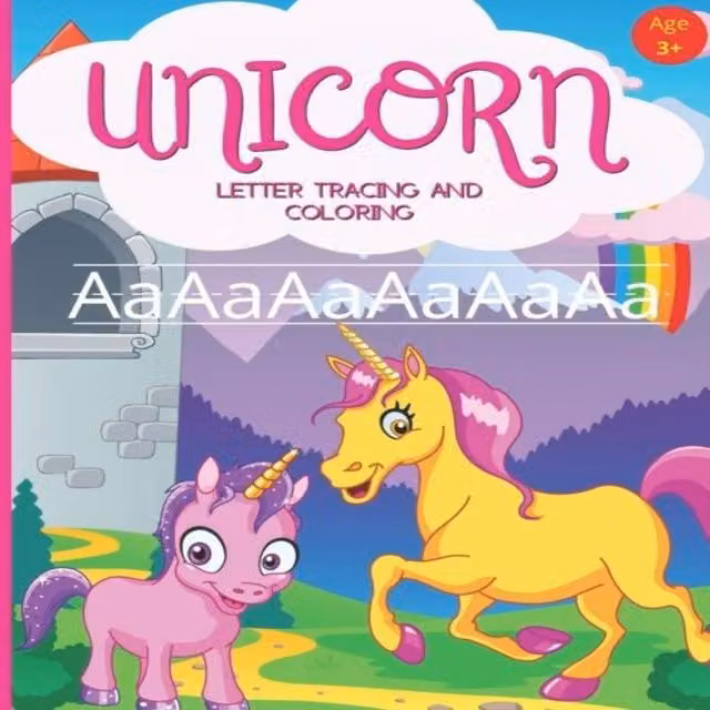 Bambam Books Unicorn Letter Tracing and Colouring Handwriting Practice Book for Children, Multicolour