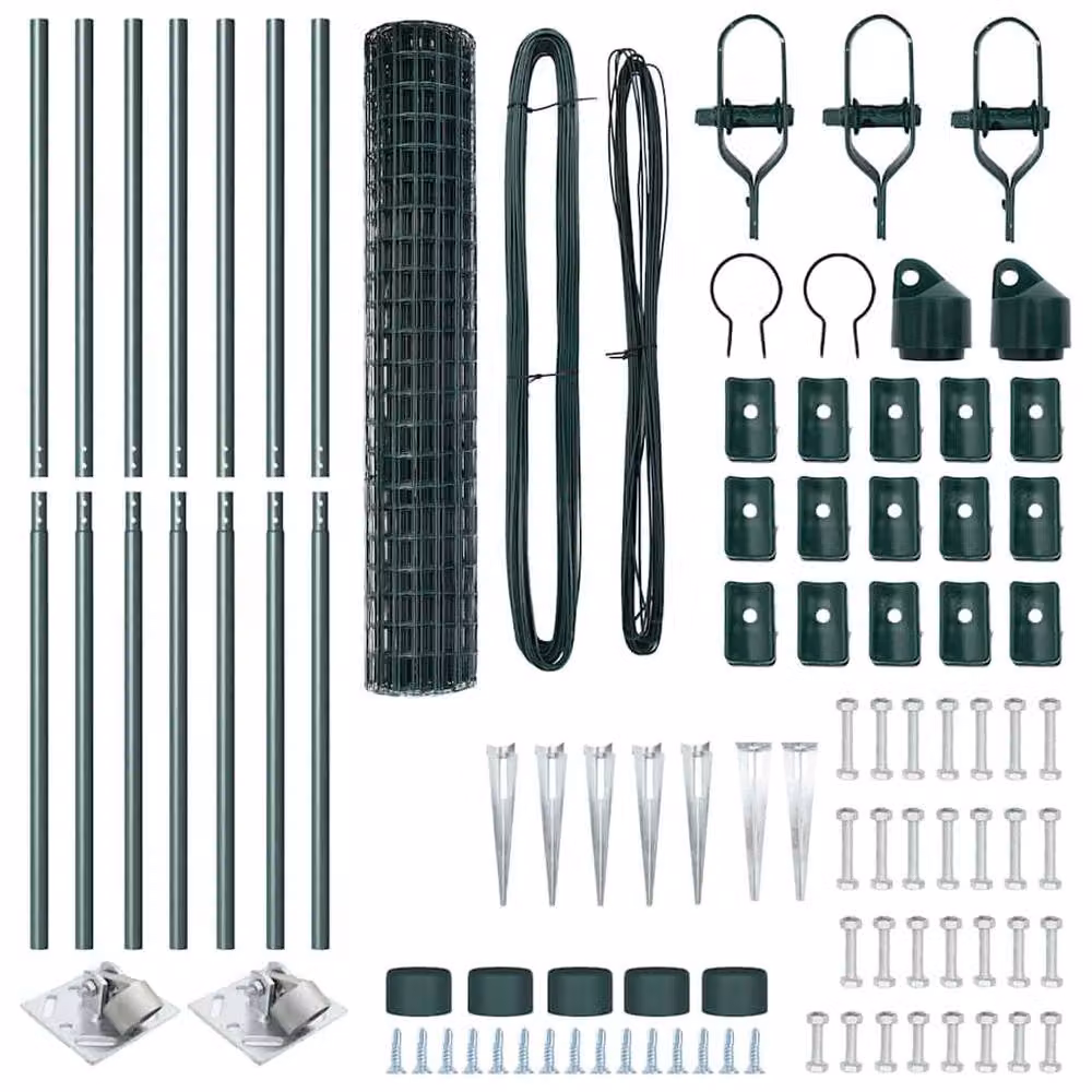 Berkfield Home Euro Fence with 7 Spike Posts, Galvanised Steel, Green, W: 10 m, H: 1.5 m – 5