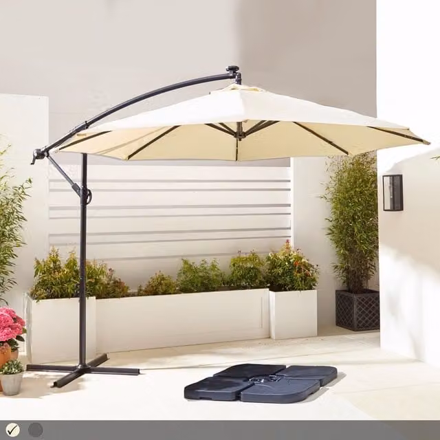 Neo 3M Cantilever Freestanding Parasol with LED Lights in Beige