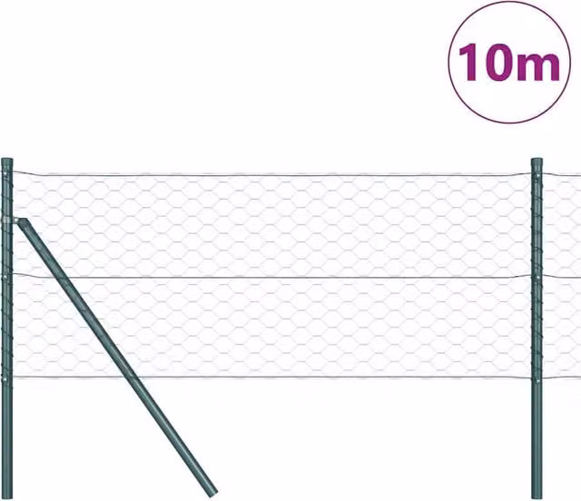 Berkfield Home Green Powder-Coated Steel Hexagon Fence, W: 0.6 m, L: 10 m