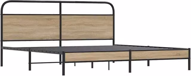 Berkfield Home Industrial Metal and Oak Bed Frame with Drawers, Brown, W/D/H: 200 x 200 x 206 cm – 1