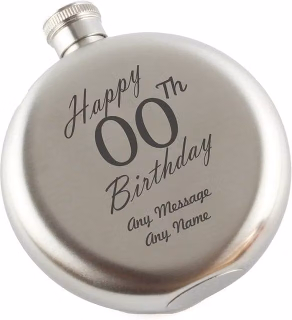 Uniqueful Personalised Round Stainless Steel Hip Flask, 5oz, Silver