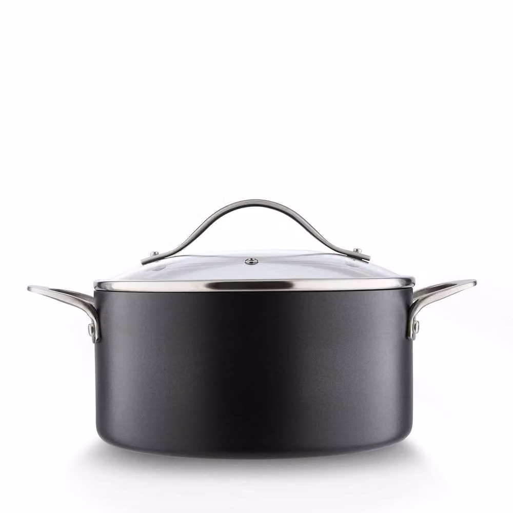 Morphy Richards Mastery 24cm Aluminium Non-Stick Casserole Dish with Glass Lid in Black – 6