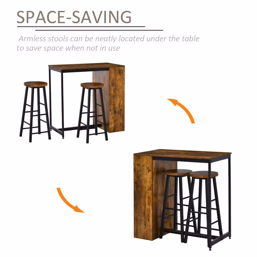 Wyld Haus Vasori 3 Piece Industrial Bar Table and Chairs Set with Storage Shelves in Brown and Black – 5