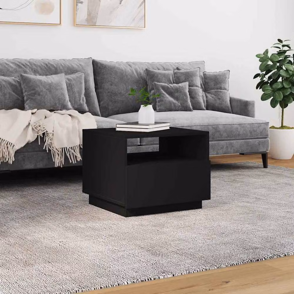 Berkfield Home Modern Black Coffee Table with LED Lights W: 50 cm, D: 49 cm, H: 40 cm – 4