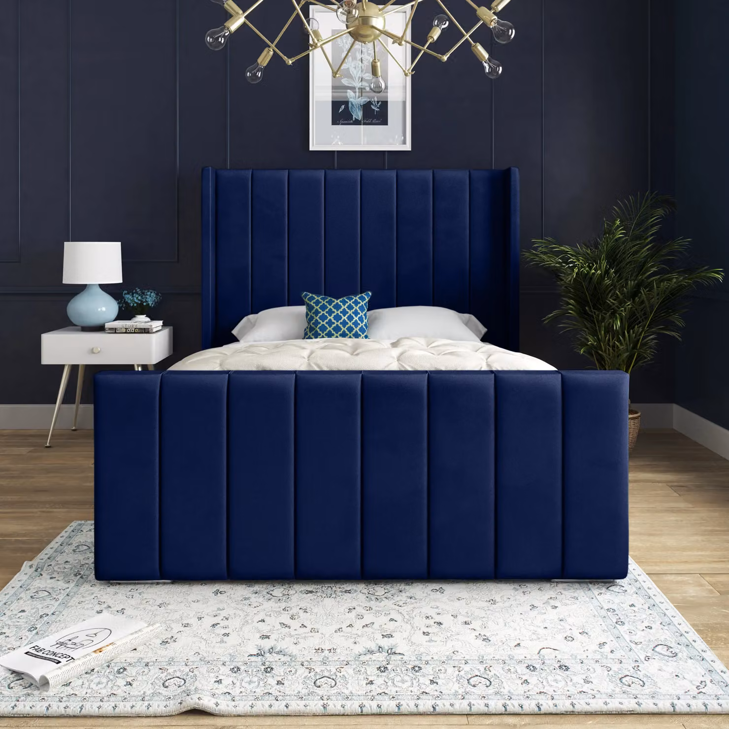 DS Living Oxford Upholstered Soft Touch Blue Velvet Bed Frame, Double (140 x 200 cm) – 3