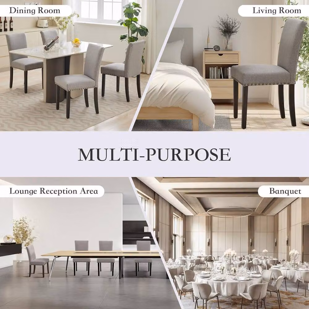 London Boutique Set of 2 Grey Upholstered Armless Dining Chairs with Rubberwood Legs – 4