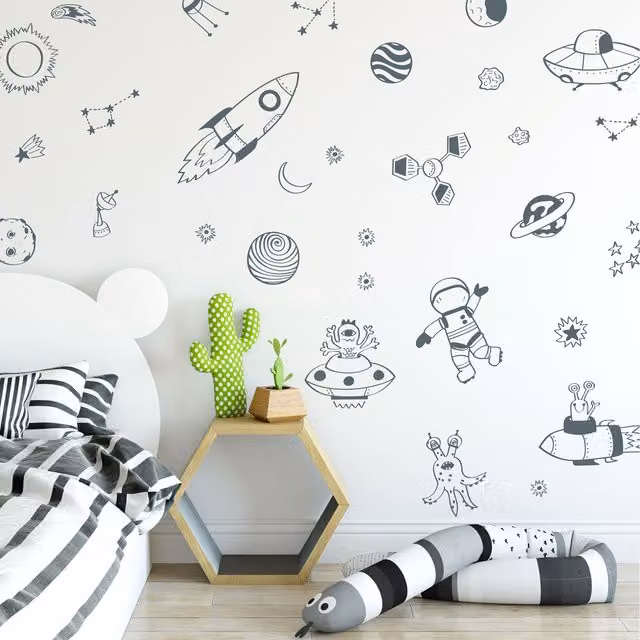 Stickerscape Space Doodles Adhesive Wall Sticker Pack for Children in Grey