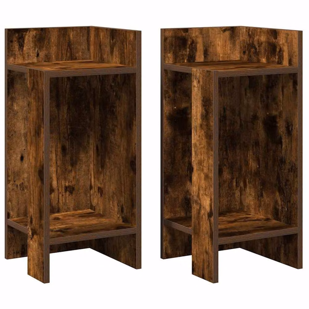 Berkfield Home Set of 2 Smoked Oak Side Tables with Shelf, Brown, W: 25.5 cm, D: 27 cm, H: 60 cm – 2