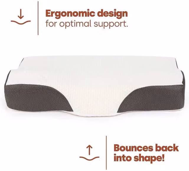 FLAVORA Memory Foam Neck Support Pillow with Removable Washable Cover in Grey