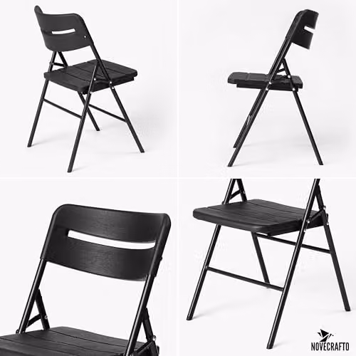 Novecrafto Heavy Duty Folding Chair in Black with Powder Coated Steel Frame, H 79 x W 45 x D 45 cm – 8