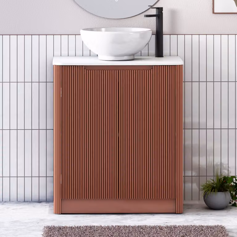 Royal Bathrooms Avenza 800mm Terracotta Clay Floor Standing 2 Door Vanity Unit with White Worktop and Breeze Basin