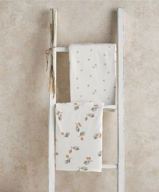 Mamas & Papas Pack of 2 Cotton Jersey Cotbed Fitted Sheets in Green, White and Multicolour Floral Nature Print