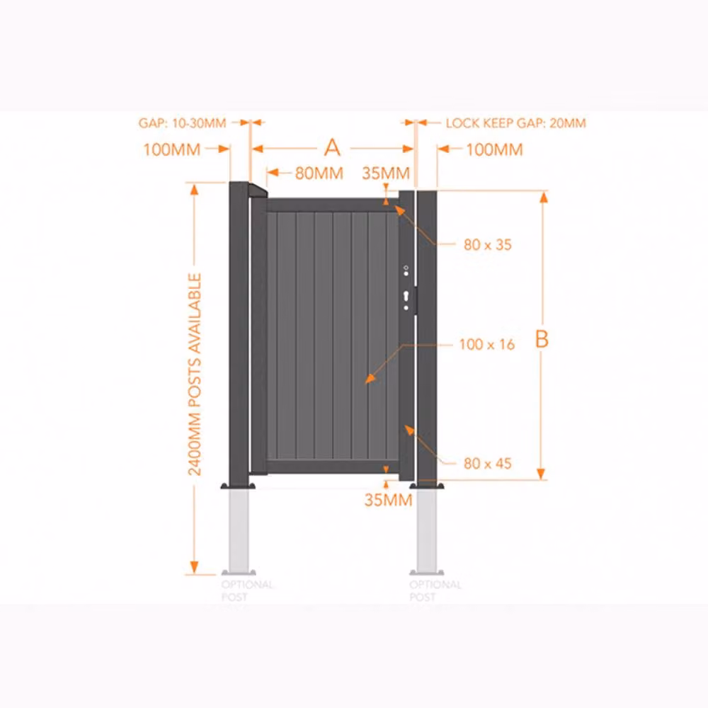Ready Made Black Pedestrian Swing Gate with Vertical Solid Infill and Flat Top, W/H: 90 x 160 cm – 2