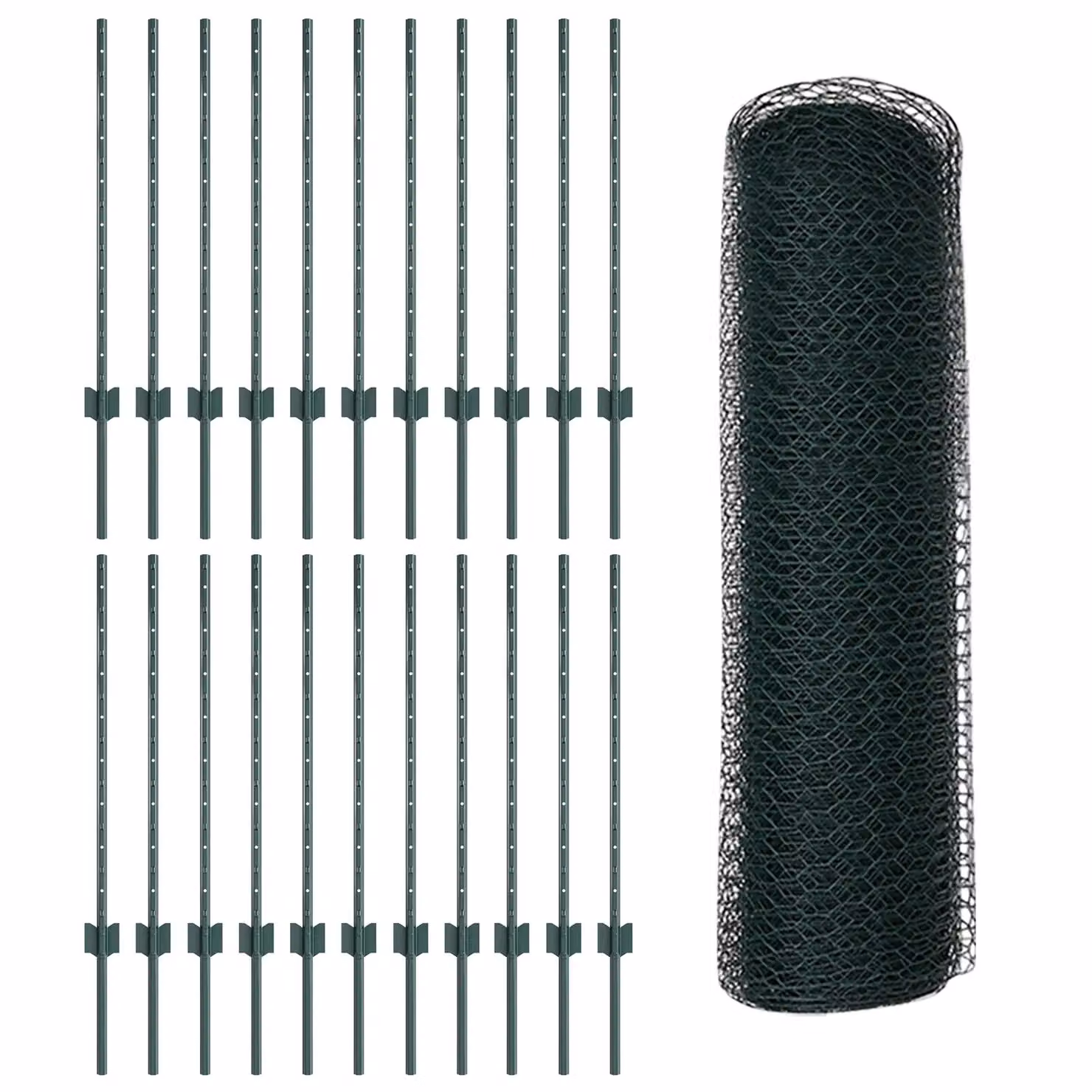 Berkfield Home Green Steel U-Channel Fence Posts and Hexagon Fence Set, 11 x 80 cm Posts and 0.8 x 50 m Fencing – 2