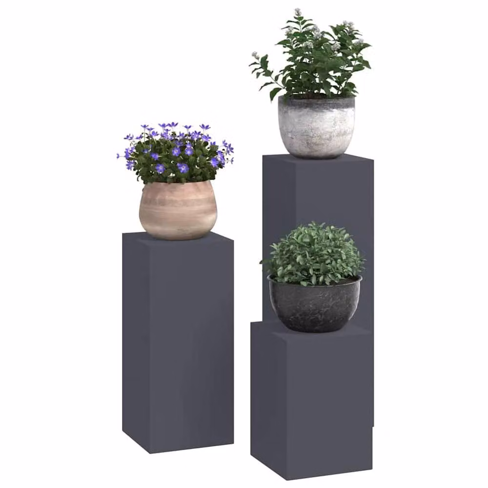 Berkfield Home 3-Piece Modern Anthracite Steel Outdoor Plant Stand Set in Matt Dark Grey – 2