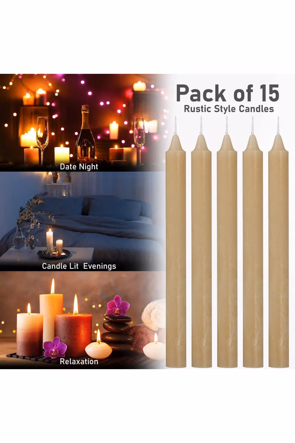 Deco Express Set of 15 Rustic Taper Candles in Brown – 4
