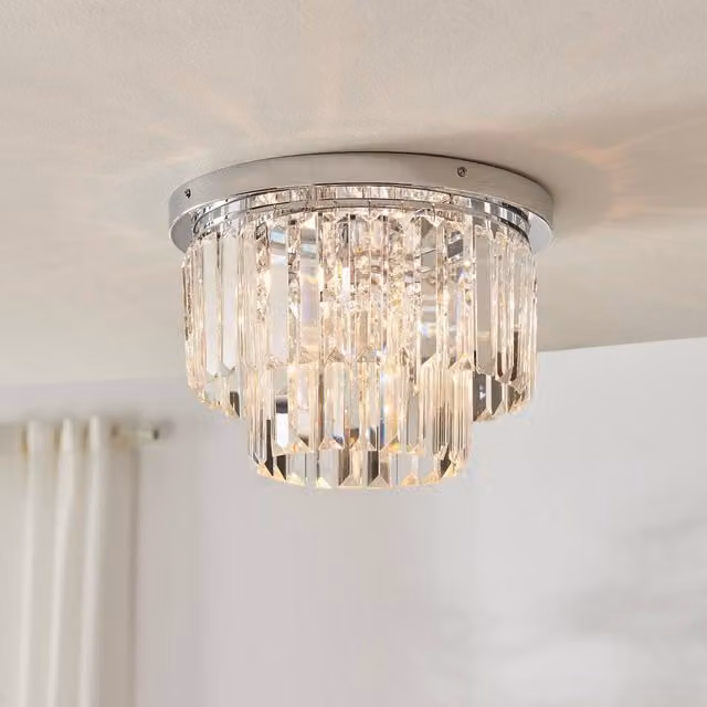 FurnitureboxUK Isabella Cut Glass Crystal Drop Ceiling Light in Silver and Chrome – 1