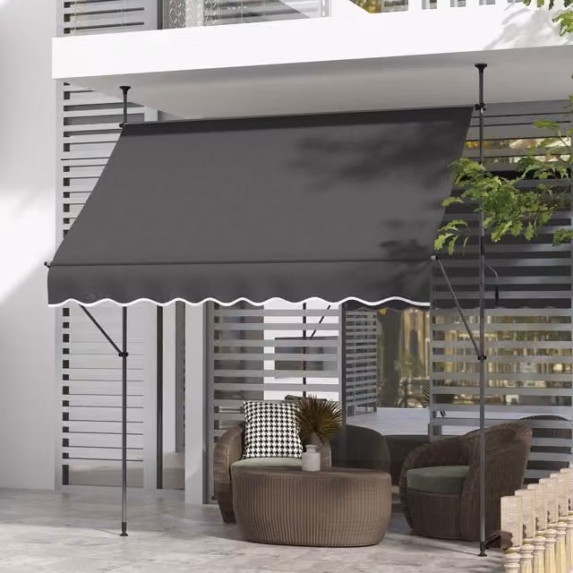 Outsunny Freestanding Manual Retractable Crank Awning in Dark Grey, W/D/H: 250 x 120 x 120 cm