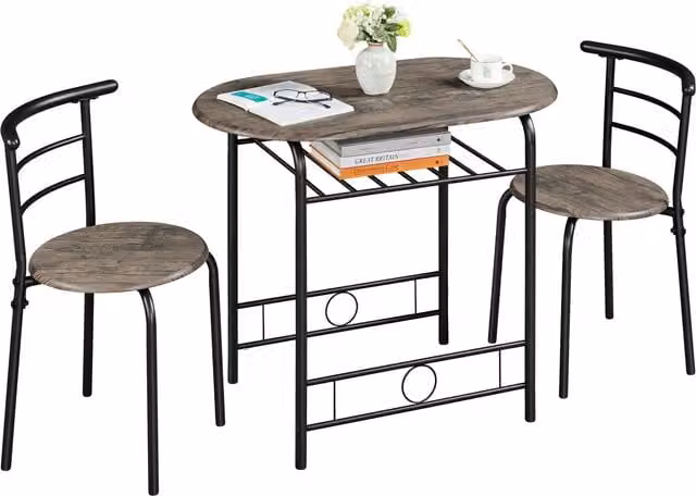 Yaheetech Round Dining Table Set with 3 Chairs and Storage Rack in Brown