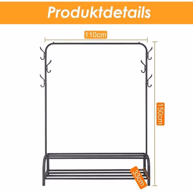 FORGEVIO Black Heavy Duty Metal Clothes Rail for Adults, W: 50 cm, H: 150 cm, D: 50 cm – 1