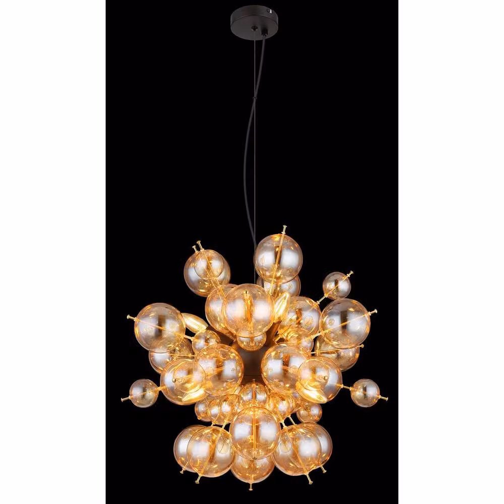 Globo Lighting Udo Globe Pendant Light with Amber Glass Spheres in Black and Gold/Brass, Diameter: 55 cm – 4