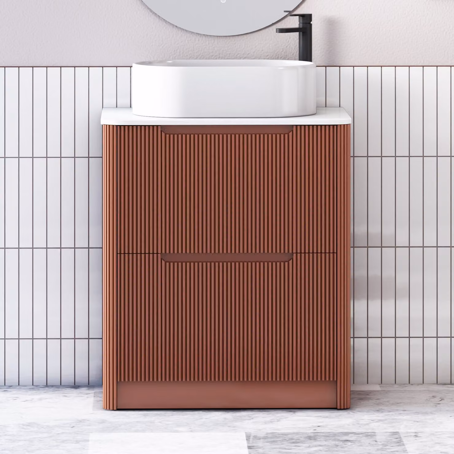 Royal Bathrooms Avenza 800mm Terracotta Clay Floor Standing Vanity Unit with 2 Drawers, White Worktop and Peak Basin